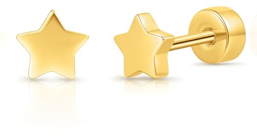 TitanHeart Titanium Earrings Studs, F136 Flat Back Earrings for Women Men | Hypoallergenic Minimalist Star Heart Round Classic Earrings for Sensitive Ears