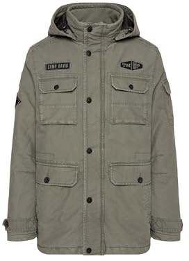 Camp David Herren Wattierte Fieldjacket mit Klappentaschen und Kapuze Vintage Khaki, Xxxl