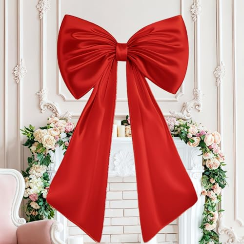 Große Satinschleife, 24x40 Inch Riesen Schleife, Exquisit Schleifen Deko, Geschenkschleife Groß für Hochzeit, Weihnachten, Wanddekoration, Geburtstag, Babyparty, Partydekoration (Rot)