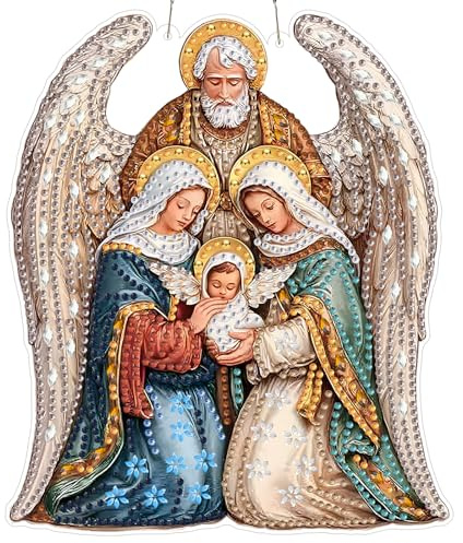 MXJSUA Diamond Painting Anhänger mit Kette Erwachsene, Diamant Painting Fensterbilder Hängende Ornament Bastelset Set für Wand Und Eingang Decor 20x20CM （Engel Jesus）