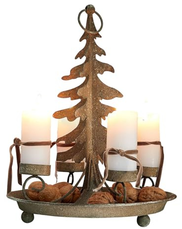Loberon Kerzenhalter Lunvik, antikbraun | in Tannenform - Rostiges Antik-Finish - Adventskranz-Design - für Teelichter - Weihnachtsdeko - Kerzenständer - Eisen