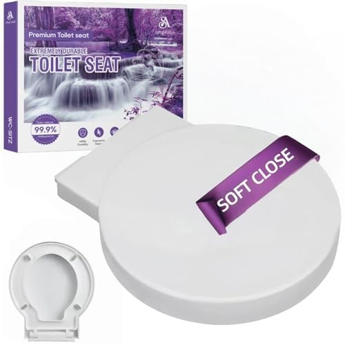 Sedile WC, Copriwater Universali Rotondo Forma,Tavoletta WC Chiusura Ammortizzata, Rapido Montaggio,Plastica Antibatterico Facile da Pulire, Bianco (Bianco Rotondo-Forma)