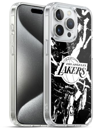 Head Case Designs Offizielle NBA Schwarzer Marmor Los Angeles Lakers Gelhülle [Militärischer Schutzgrad] Kompatibel Mit Apple iPhone 15 Pro Und Kompatibel Mit MagSafe