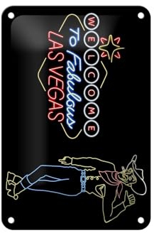 Femer Blechschild Reklame 12x18 cm Welcome to Fabulous Las Vegas Cowboy Deko Schild