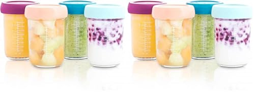 Babymoov Babybols Lot de Pots de Conservation en Verre Bébé 4x220 ml - avec Couvercles Hermétiques & Réinscriptibles - Compatibles Réfrigérateur, Micro-ondes, Congélateur, Lave-vaisselle (Lot de 2)