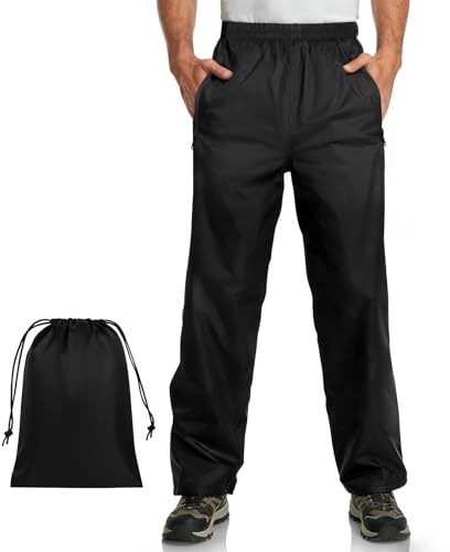 BSBUY Pantalones Lluvia Impermeable Hombre, Pantalón Packaway Ligero, Impermeable y Transpirable, con Bolsa de Transporte, Bolsillo con Cremallera, M