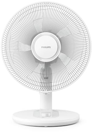 PHILIPS Ventilador de mesa compacto serie 1000 - potente y silencioso 35 dB(A), Caudal de aire de 2.000 m³/h, 3 ajustes de velocidad, rotación 80° e inclinación 30°, blanco (CX1030/00)