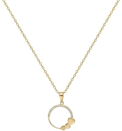 Suzan Gold® 375 Echtgold Halskette Damen mit offenem Kreisanhänger, Herzdetails und Zirkonia filigran elegant wasserfest hypoallergen Geschenkidee – Amoria Halo