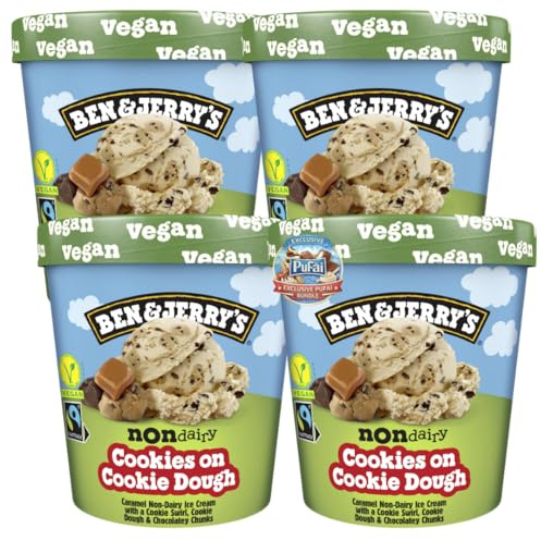 PUFAI Bundle – Ben & Jerry's Cookies Eiscreme Vegan 465 ml x 4er | Pflanzliches Dessert | Keksstücke | Cremige Textur | Tiefkühlprodukt für Snack & Servieren