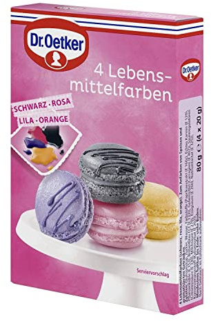 Dr. Oetker 4 Back- und Speisefarben, 4 x 20 g, Lebensmittelfarben (rot, blau, gelb & grün), zum Dekorieren und Verzieren von diversem Gebäck & Desserts, wiederverwendbar