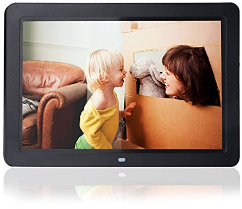 Digital Bildrahmen, 12 Zoll Hohe Auflösung Fotorahmen mit Werbung Maschine Wecker MP3 MP4 Funktion mit Fernbedienung 100-240v(Schwarz)
