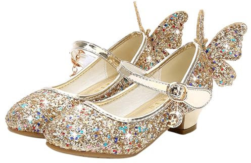 YOSICIL Mädchen Prinzessin Schuhe ELSA Schmetterling Schuhe mit Absatz Pailletten Glitzer Schuhe Kinder Ballerinas Hochzeitsschuhe Partei Festschuhe Karneval Halloween Weihnachten Party 26-38