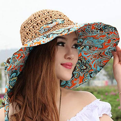 Strohhut Nackenschutz Sonnenhut Damen Strandhut Breit Schlapphut Atmungsaktiv Sommerhut Anti UV Schirmmütze Leicht Fischerhut Faltbar Anglerhut Sonnenschutz Wanderhut Reisen Freizeithut Outdoor