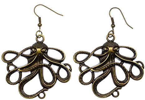 Miniblings Krake Oktopus Tintenfisch Ohrringe Meer Kraken Fisch Ozean Bronze - Handmade Modeschmuck I Ohrhänger Ohrschmuck