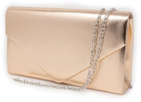 Emila Clutch bag oro rosa laminata a busta Pochette donna cerimonia borsa piccola mano borsetta con tracolla catena da sera elegante per ragazza signora rose-gold primavera estate 2025