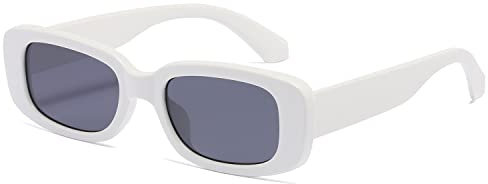 kimorn Rechteckig Sonnenbrillen für Damen Herren Trendige Retro Mode Brille 90er Vintage modisch UV 400 Schutz Quadratischer Rahmen K1200 (Weißer Rahmen, graue Linse, 65)