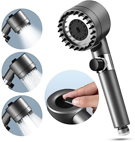 Duschkopf Wassersparend Duschbrause 3 Strahlarten mit Wasserstoppknopf und Massage Dusche Hochdruck Sparduschkopf mit Filter Universal Handbrause