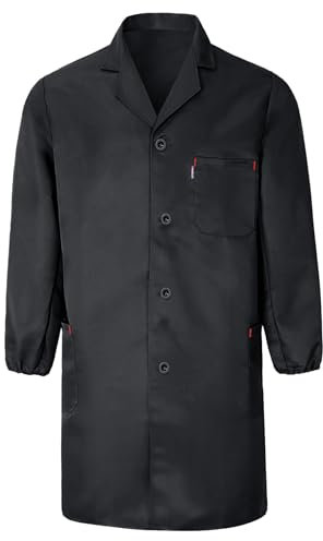 Yukirtiq Mens Warehouse Work Coat Scrubs Overall Factory Dust Coats Garage Work Jacket Smock Paint Over Coat, Black, L