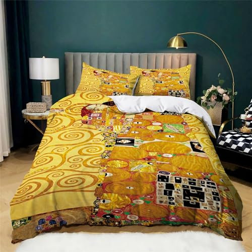 BanbE Bettwäsche Klimt-Muster 220x240 cm 3teilig Set Mikrofaser Bettbezug mit Reißverschluss, Weich Atmungsaktiv Warm Bettwäsche-Set, für Ganzjahres