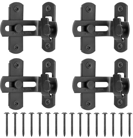 4Pcs Thicker Gate Lock Black, 90 Degree Door Latch, Small Flip Sliding Barn Door Lock Stainless Steel for Wooden Gates Internal Door Garden