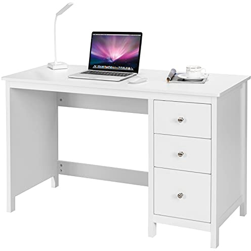 LIFEZEAL Schreibtisch mit 3 Schubladen, Computertisch mit Tischplatte 120 x 50 cm, Rechteckiger Arbeitsbtisch PC Tisch für Büro, Arbeitszimmer (Weiß)