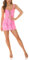 Koucla Robe gogo aspect latex - Robe de soirée - Mini robe avec découpes et lacets, rose fluo, XL