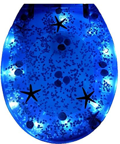 Led Ocean Toilettensitz, Absenkautomatik, Schnellverschluss, Befestigung Oben, verstellbare Scharniere, antibakterieller Toilettensitzbezug mit LED-Licht, Ozeanmuster, passend für alle Formen (blau)