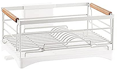 PINZHEN Escurreplatos, Cesta para Platos de Acero Inoxidable, con Soporte para Platos, Escurreplatos-Blanco