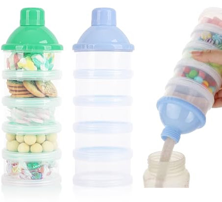 2er-Pack 5-lagiger Babymilchpulverspender, tragbarer Formelspender, Milchpulvertöpfe, Behälter, Snack-Aufbewahrungsbox für Reisen (blau + grün)