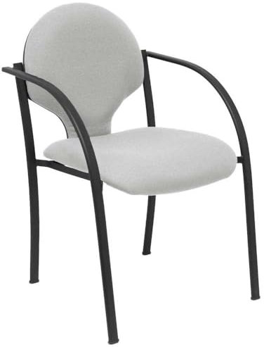Hellin Set mit 2 ergonomischen Stühlen mit festen Armlehnen, stapelbar und Gestell in Schwarz, Sitz und Rückenlehne mit Bali-Stoff bezogen, hellgrau