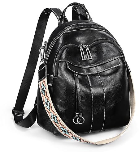 UTO Rucksack Damen Klein Schultertasche PU Leder Wasserdicht Großer Kapazität Viele Fächer Abnehmbare Schultergurt Rucksackhandtaschen Frauen Tagesrucksack Alltag Arbeit Outdoor Reisen Schwarz