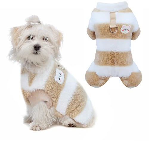 Maglione Cane Taglia Piccola, yisight Maglione a Righe Cane, Vestiti per Cani Piccoli, Vestiti in Pile Cane, 4 Gambe, Vestiti Caldi perr Animali Domestici, Antivento per Esterno (Kaki strisce, L)