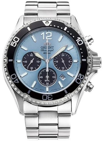 Orient Mako Solar Light Blue Zifferblatt Stahlarmband Herrenuhr RA-TX0206L10B, blau, Armband