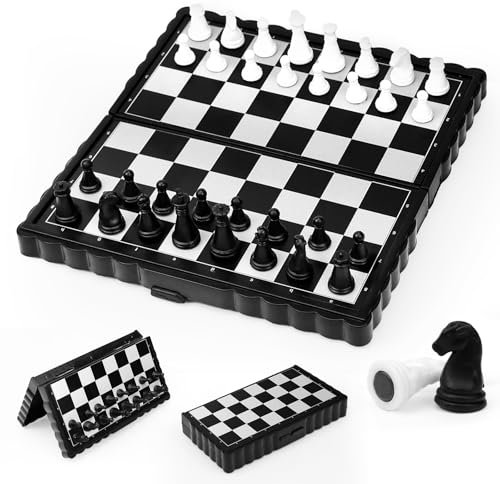 Schachbrett Magnetisch, Schachbrett Klappbar Hochwertig, Mini Chess Set, Reiseschach, Schachset, Schachfiguren für Kinder und Erwachsene