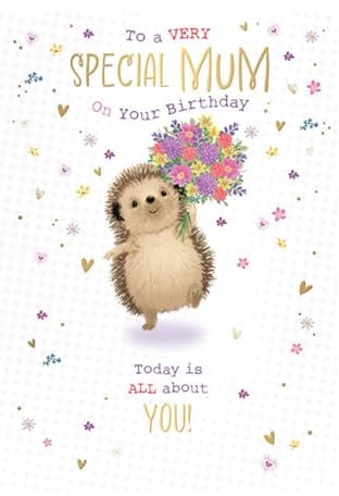 Words 'n' Wishes Geburtstagskarte für Mütter – Happy Birthday Karte mit Igel und Blumen Design und Foliendetails – Geburtstagskarte für Frauen