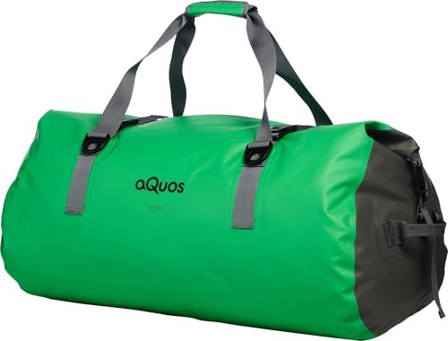 aQuos 100L wasserdichte Reisetasche – Dry Bag XXL aus LKW-Plane | Robuste Outdoor-Tasche mit Rucksackfunktion, Rollverschluss & Schultergurten (Grün)