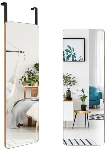 LIFEZEAL Espejo Largo de Pared, Pared, Puerta, Figura Completa, 2 métodos de Montaje, con Accesorios para Colgar, Marco de bambú, antiexplosivo, Alta definición, baño, salón, Dormitorio, 35 x 100 cm