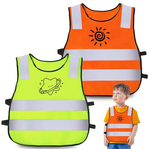 2 PCS Kids High Vis Vest, High Visibility Vests for Boys and Girls Universal Size 3-12 Years Reflective Vest, Breathable, Safety & Visibility, for Cycling, Playing Sports