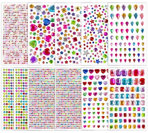 Sularpek 3822 Pcs Strass Autocollants, 11 Feuilles Strass Autocollant Visage, Strass a Coller Multicolores, Strass Maquillage, Strass Autocollant Loisir Creatif, pour DIY, L'artisanat