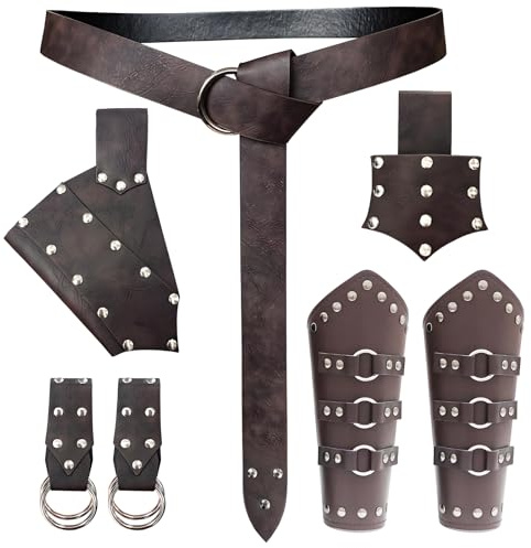 TiGog Mittelalter Kostüm für Damen Herren Zubehör Set, Wikinger Ritterkostüm mit Gürtel Schwerthalter Armschienen, Wikinger Kleidung Accessoires für Vintage Renaissance Cosplay
