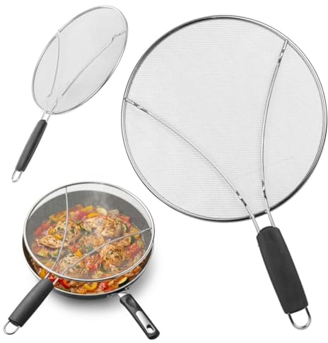 KADAX Pfannen Spritzschutz Ø 29 cm, Edelstahl Pfannenspritzschutz mit feinmaschigem Netz, Fettspritzschutz Deckel für Pfanne, Küchenhelfer gegen Ölspritze (Silber)
