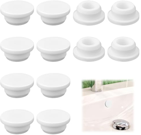 MNYXIS 12 Pièces Bouchon Trop Plein Lavabo en Silicone Blanc, Cache Trop Plein Universel pour Évier de Cuisine, Baignoire et Salle de Bain, Anneau de Trop-Plein Flexible et Durable pour Lavabo