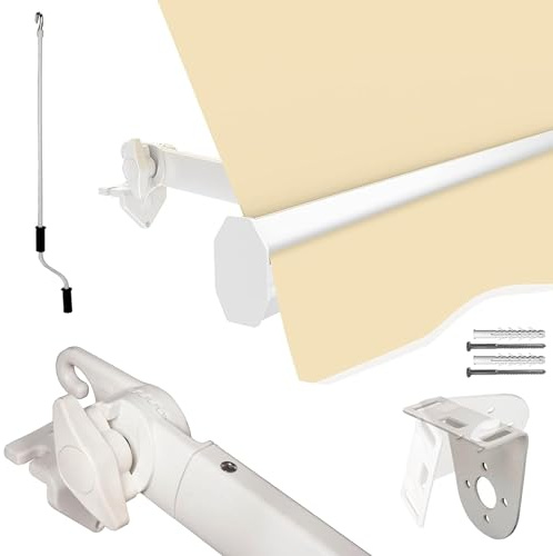 SOLEILUX Tenda Da Sole con caduta 2,50mt Con Bracci Regolabili E Rinforzati - Beige tinta unita - DISPONIBILE IN 3 MISURE (L 2 x H 2,50mt)