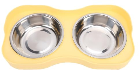 PUSOKEI Cat Food Bowl, 2 Stainless Steel Bowls, Raised Cat Dish with Anti Splash Base, Elevated Food and Water Bowl for Small Dogs
