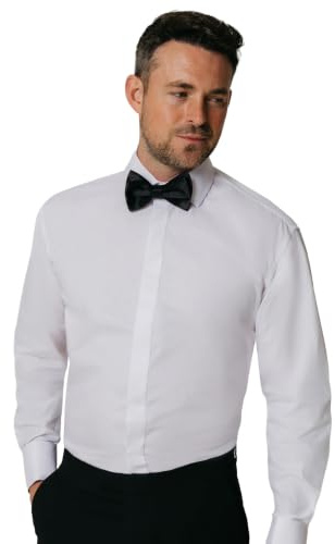 Dobell Mens White Tuxedo Dress Shirt Regular Fit Standard Collar Double Cuff Plain Fly Front-15.5