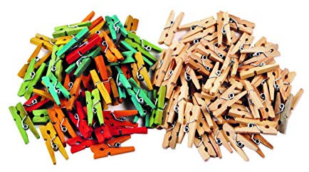 Creation Station New Mini Clothes Pegs Wood, Pack of 200, Natural and Assorted Colours