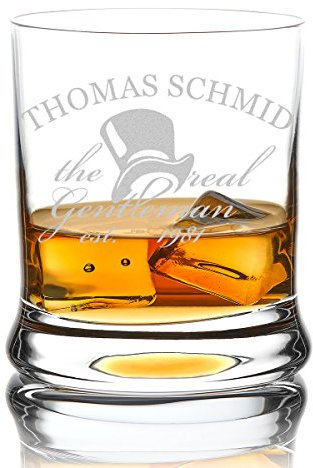 polar-effekt Whiskyglas mit Gravur - Tumbler Geschenk für Whiskey Liebhaber - Vatertagsgeschenk für Mann mit Name und Jahr - Motiv Real Gentleman Zylinder