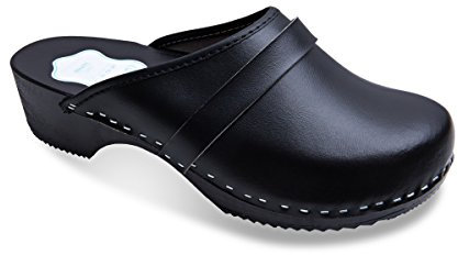 FUTURO FASHION Women's Healthy Natural Genuine Leather Wooden Sole Plain Clogs White Black Unisex Colours Sizes 3-11 UK