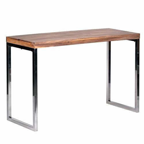 Wohnling Konsolentisch Guna 120 x 45 cm Massivholz Akazie Konsole mit Metallbeinen Schreibtisch Landhaus-Stil Sideboard