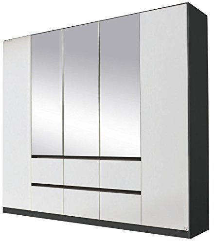 Rauch AA029.5213 Kleiderschrank Mainz 5-türig/mittig Spiegeltüren, griffloses Design/B 226 H 210 T 54 cm/Korpus: Grau-Metallic, Fronten: Alpinweiss